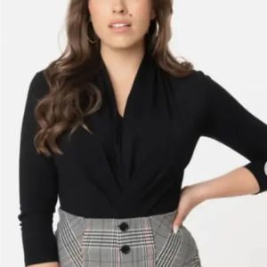 Unique Vintage Black Gathered Neckline Friday Night Bodysuit fits xs